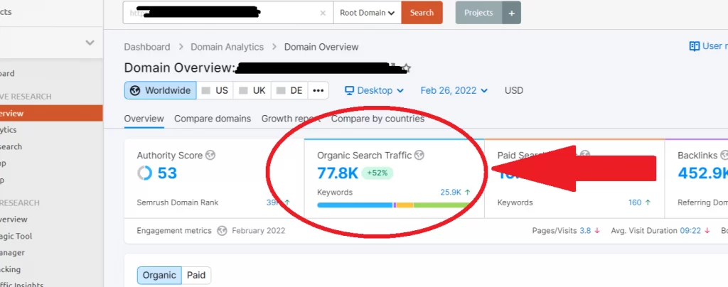 client getting organic seo traffic